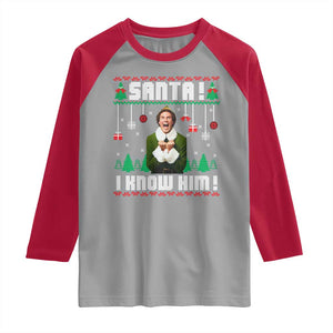 Santa I Know Him Raglan Shirt Funny Elf Christmas TS14 Sport Gray Red Print Your Wear