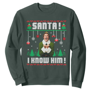 Santa I Know Him Sweatshirt Funny Elf Christmas TS14 Dark Forest Green Print Your Wear