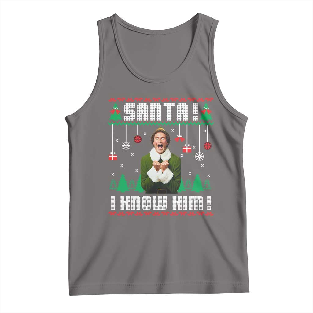 Santa I Know Him Tank Top Funny Elf Christmas TS14 Deep Heather Print Your Wear