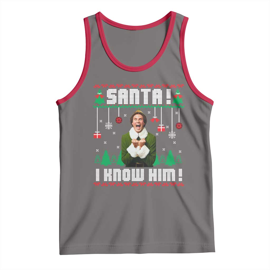 Santa I Know Him Tank Top Funny Elf Christmas TS14 Deep Heather Red Print Your Wear