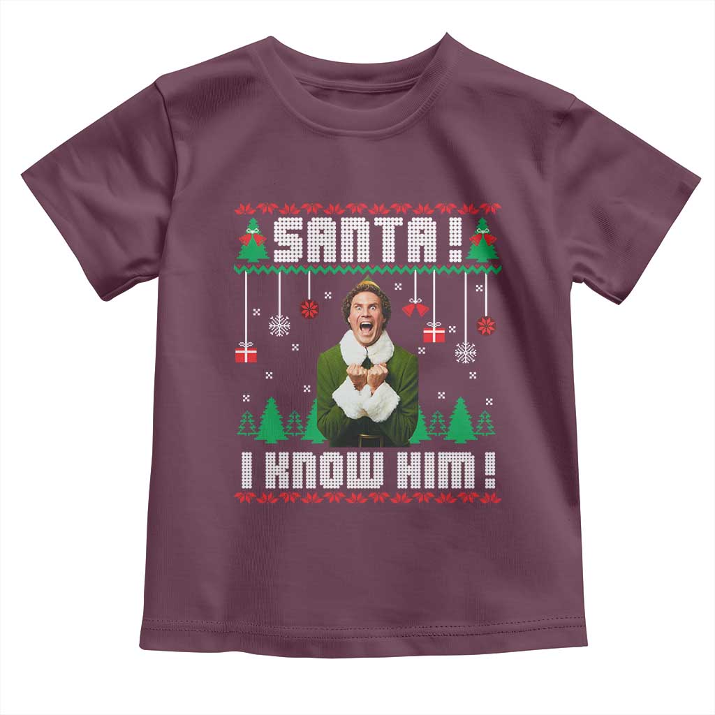 Santa I Know Him Toddler T Shirt Funny Elf Christmas TS14 Maroon Print Your Wear