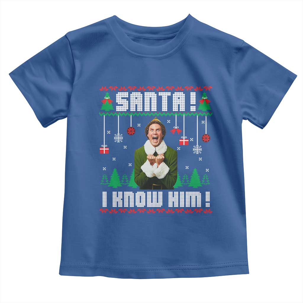 Santa I Know Him Toddler T Shirt Funny Elf Christmas TS14 Royal Blue Print Your Wear