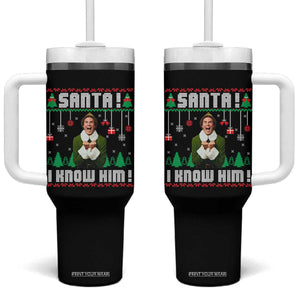 Santa I Know Him Tumbler With Handle Funny Elf Christmas TS14 One Size: 40 oz Black Print Your Wear