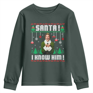 Santa I Know Him Youth Sweatshirt Funny Elf Christmas TS14 Dark Forest Green Print Your Wear