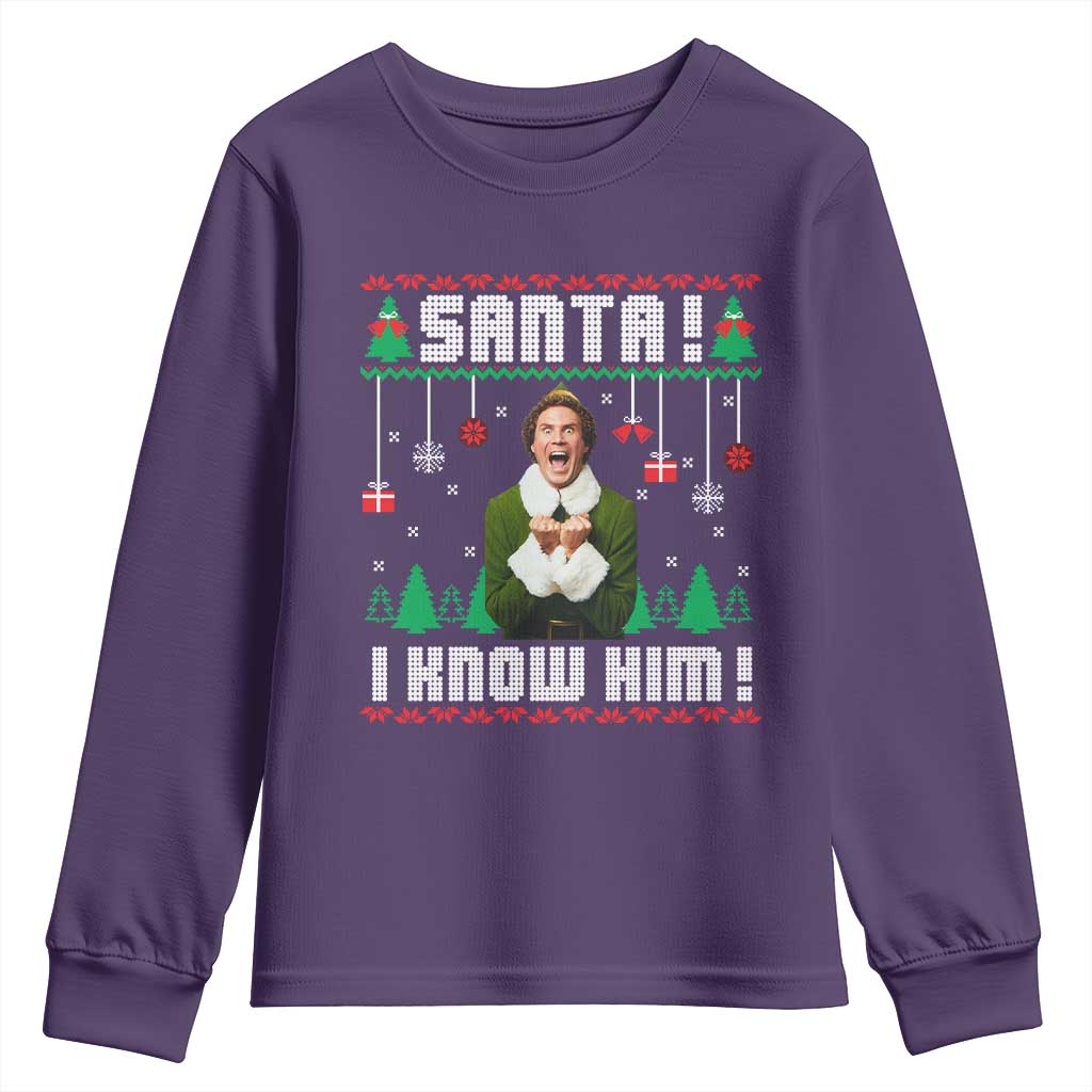 Santa I Know Him Youth Sweatshirt Funny Elf Christmas TS14 Purple Print Your Wear
