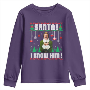 Santa I Know Him Youth Sweatshirt Funny Elf Christmas TS14 Purple Print Your Wear