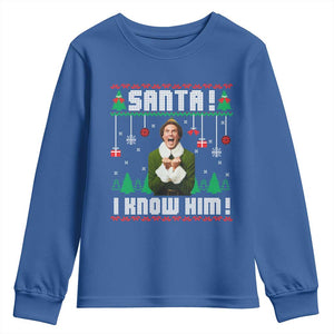 Santa I Know Him Youth Sweatshirt Funny Elf Christmas TS14 Royal Blue Print Your Wear