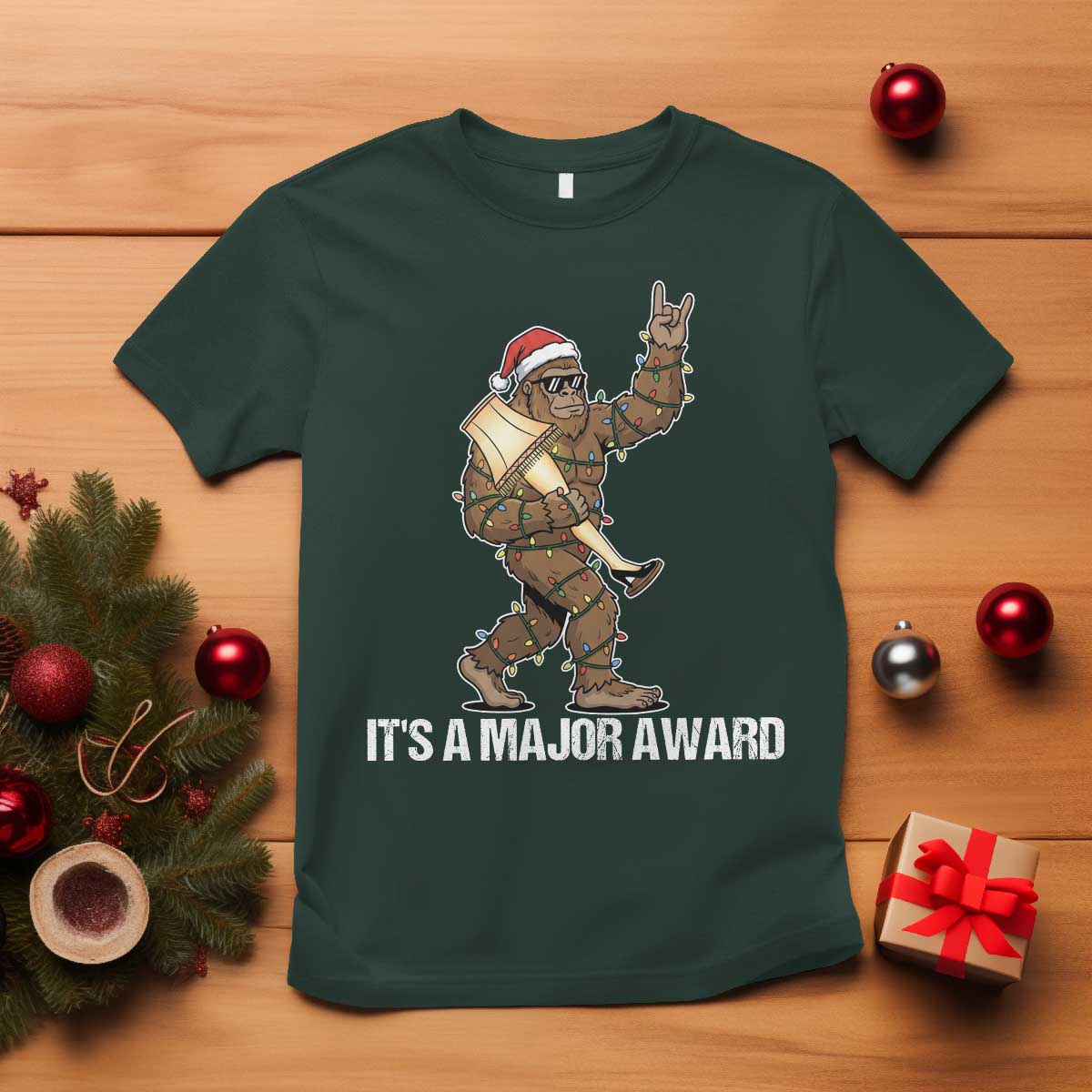 Leg Lamp Christmas T Shirt Funny Bigfoot Fra Gee Leh Xmas TS14 Dark Forest Green Print Your Wear