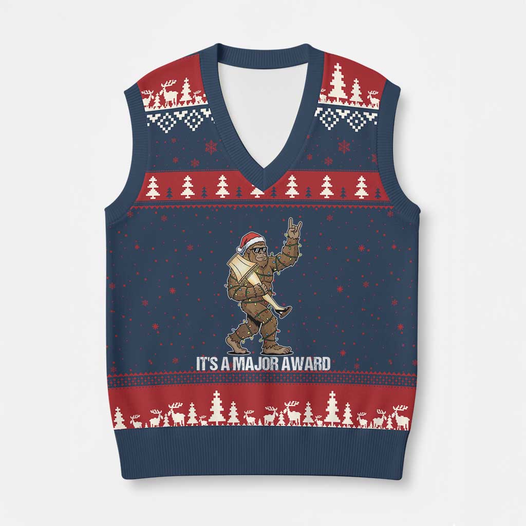 Leg Lamp Xmas V-Neck Knit Sweater Vest Funny Bigfoot Fra Gee Leh Xmas TS14 Navy Red Print Your Wear