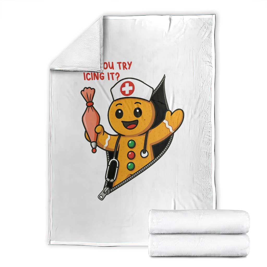 Funny ICU Nurse Christmas Throw Blanket Gingerbread Did You Try Icing It TS14 White Print Your Wear