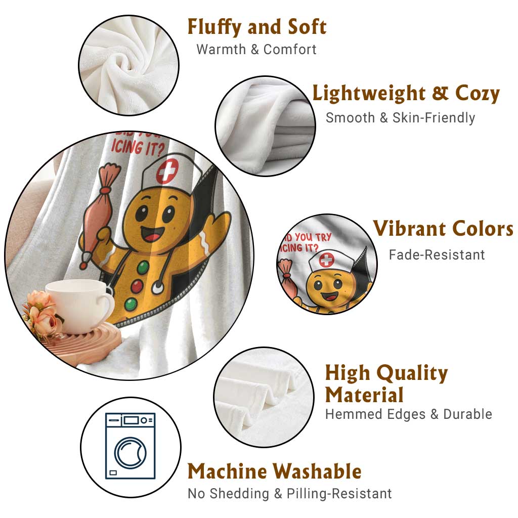 Funny ICU Nurse Christmas Throw Blanket Gingerbread Did You Try Icing It TS14 Print Your Wear