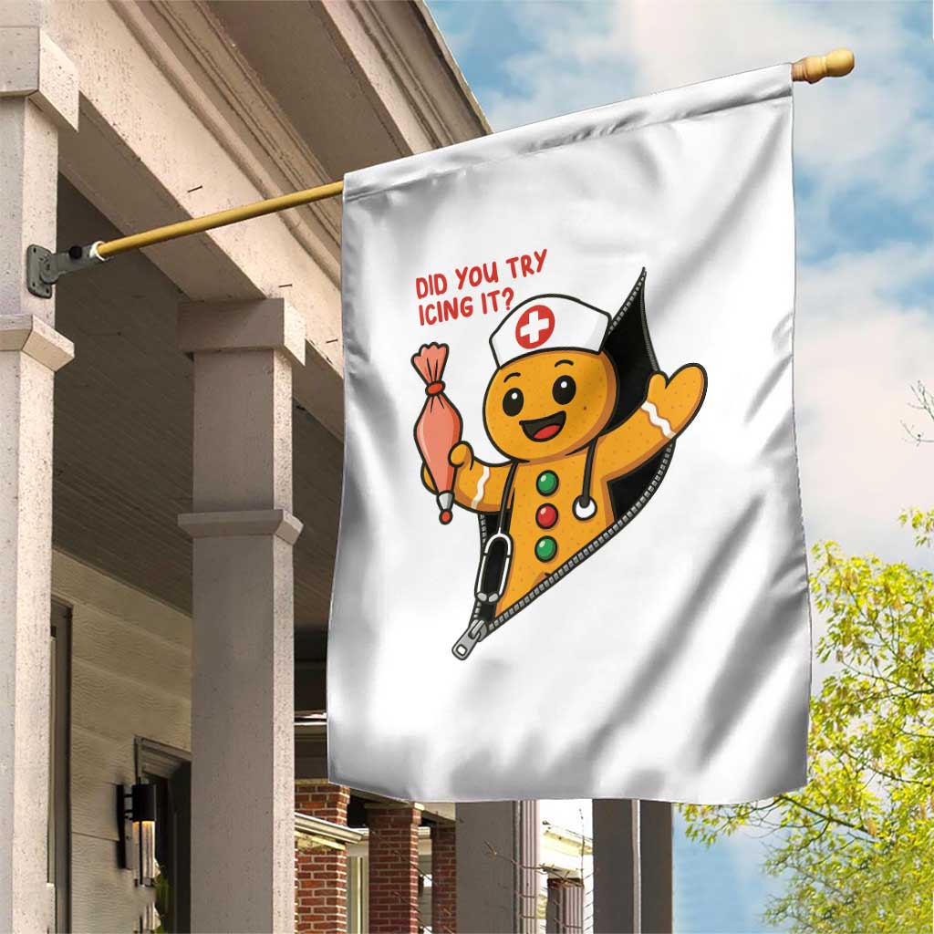 Funny ICU Nurse Christmas Garden Flag Gingerbread Did You Try Icing It TS14 Print Your Wear