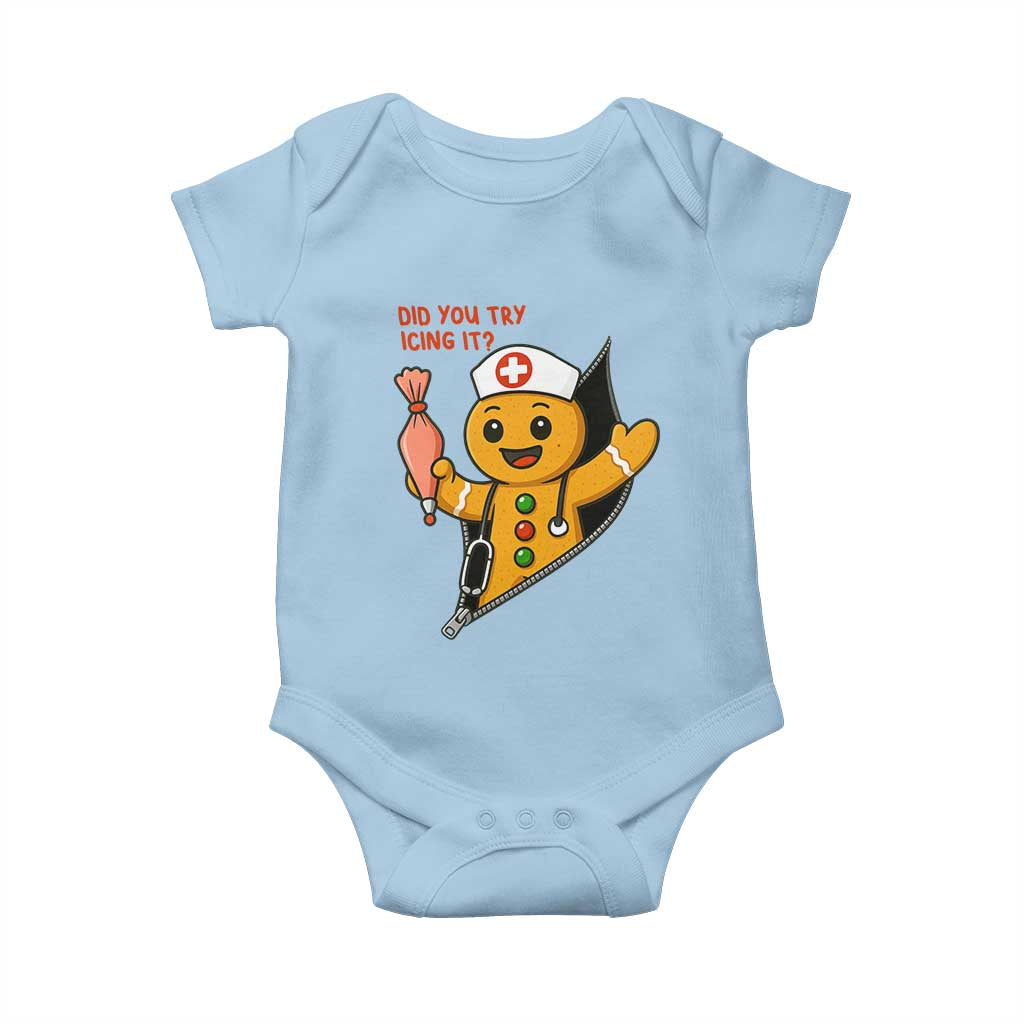 Funny ICU Nurse Christmas Baby Onesie Gingerbread Did You Try Icing It TS14 Light Blue Print Your Wear