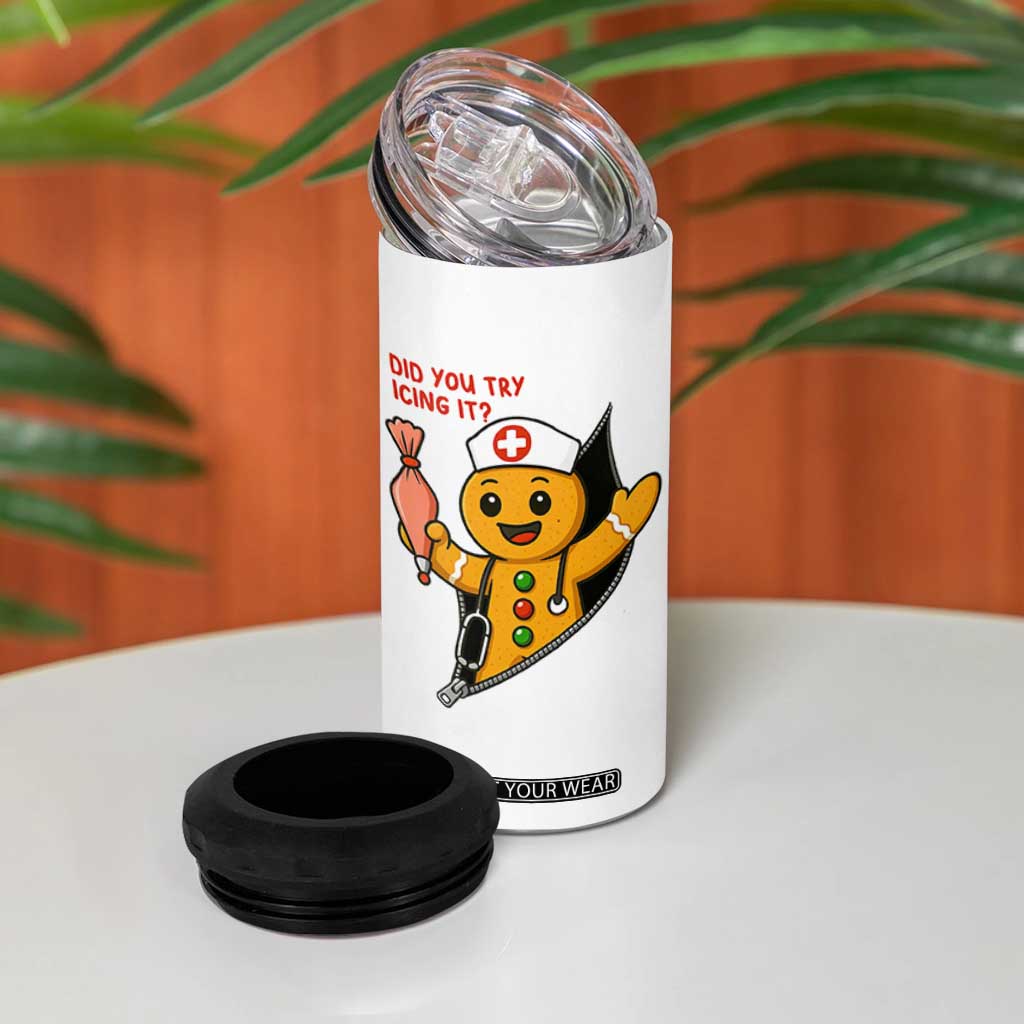 Funny ICU Nurse Christmas 4 in 1 Can Cooler Tumbler Gingerbread Did You Try Icing It TS14 Print Your Wear