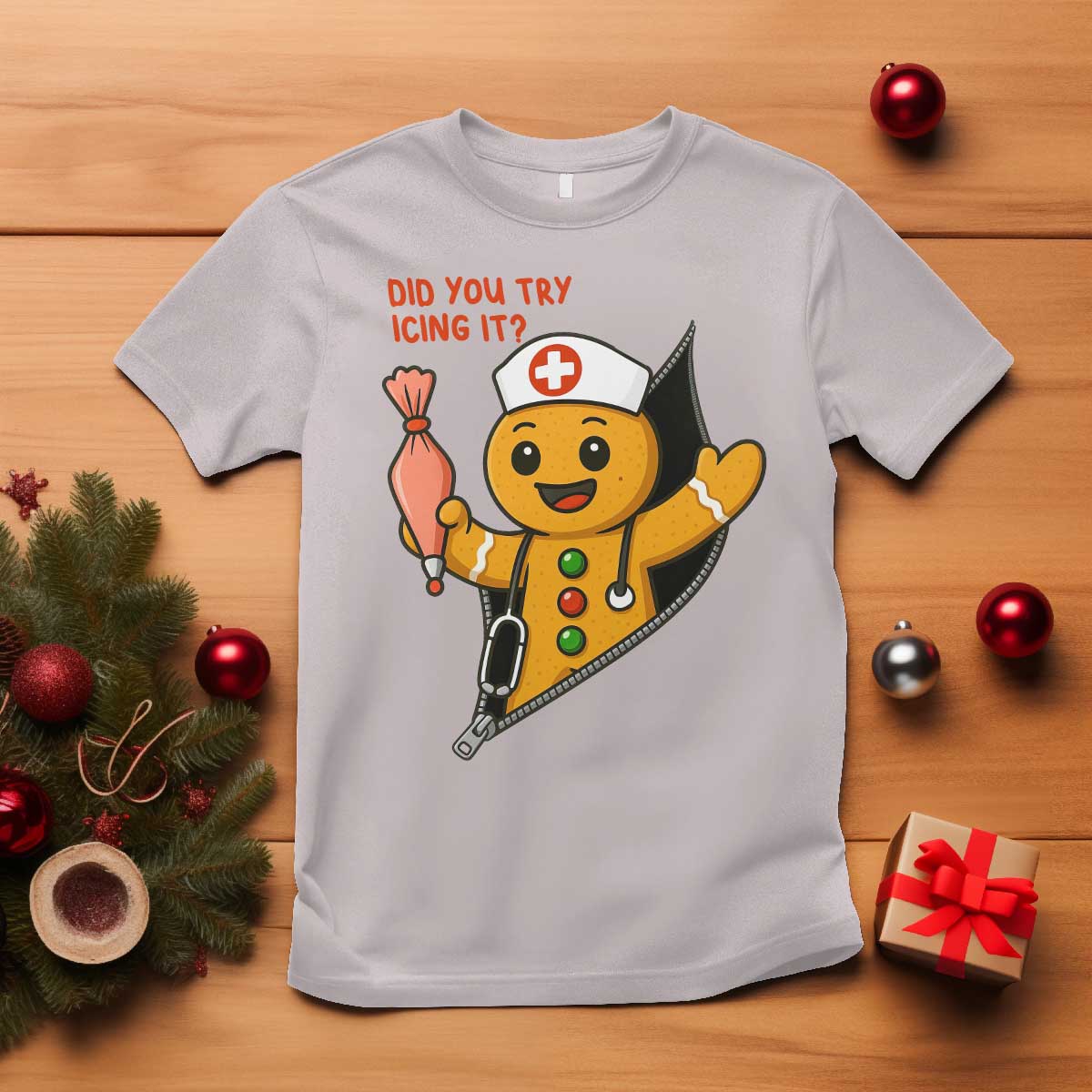 Funny ICU Nurse Christmas T Shirt Gingerbread Did You Try Icing It TS14 Ice Gray Print Your Wear