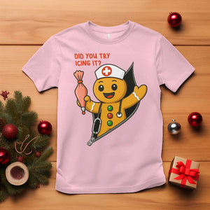 Funny ICU Nurse Christmas T Shirt Gingerbread Did You Try Icing It TS14 Light Pink Print Your Wear