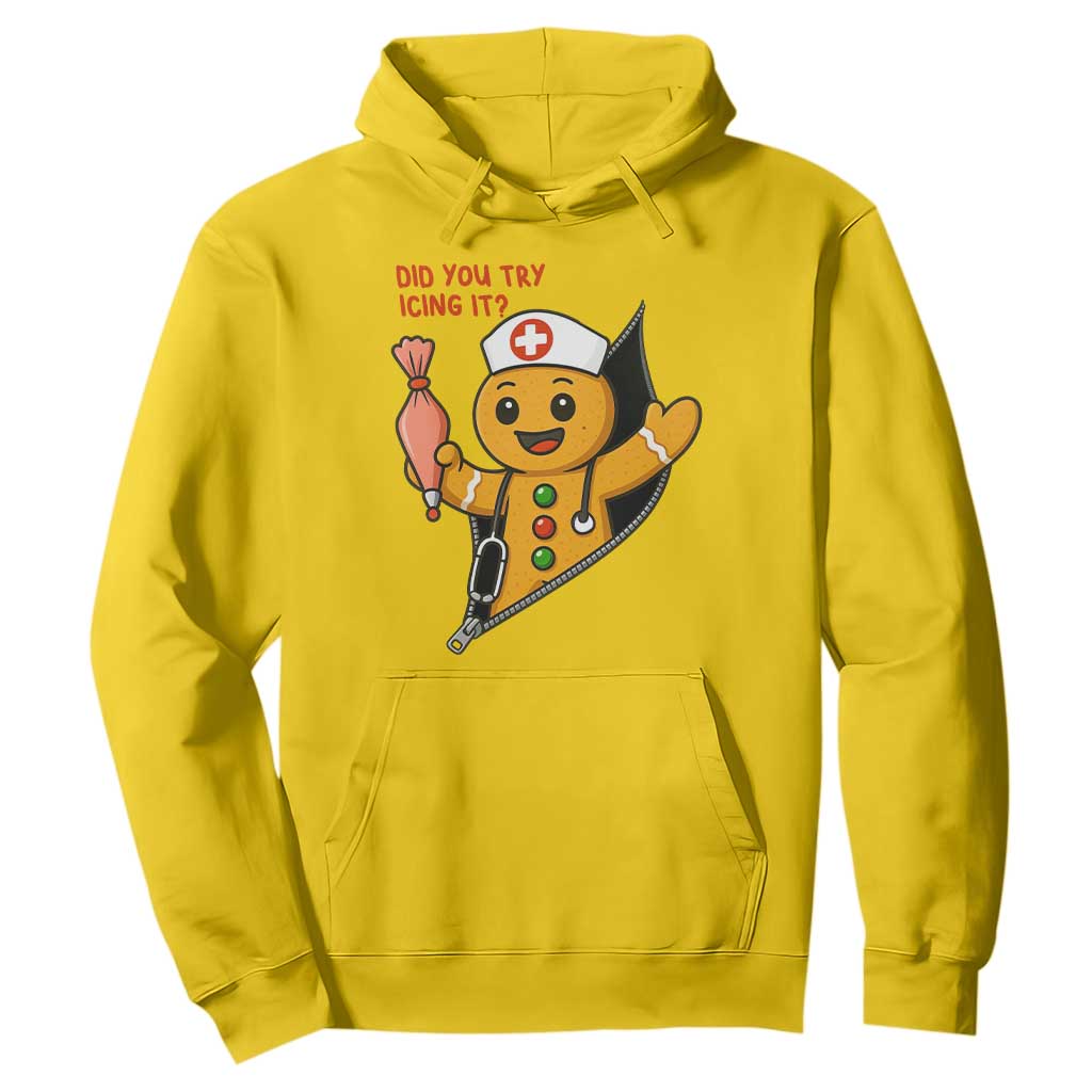Funny ICU Nurse Christmas Hoodie Gingerbread Did You Try Icing It TS14 Daisy Print Your Wear