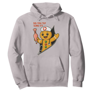 Funny ICU Nurse Christmas Hoodie Gingerbread Did You Try Icing It TS14 Ice Gray Print Your Wear