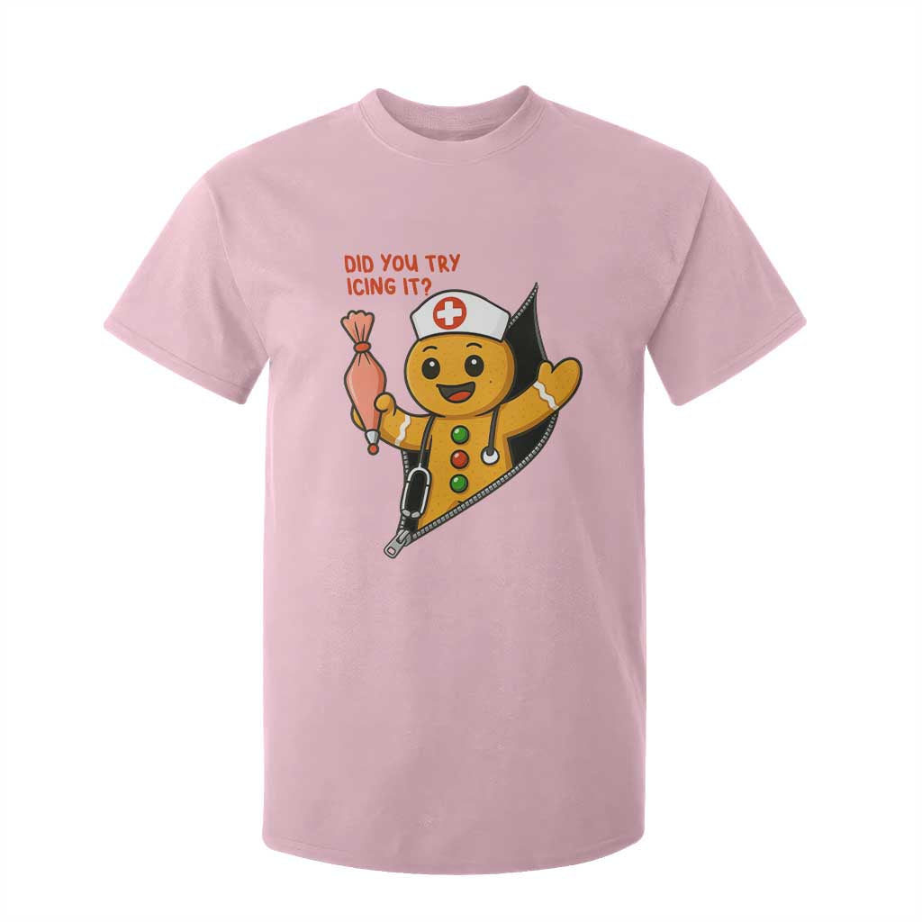 Funny ICU Nurse Christmas T Shirt For Kid Gingerbread Did You Try Icing It TS14 Light Pink Print Your Wear