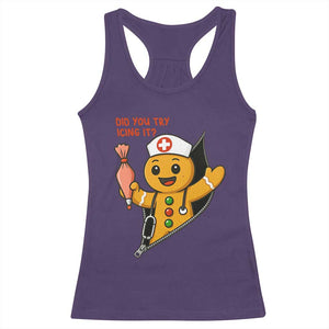 Funny ICU Nurse Christmas Racerback Tank Top Gingerbread Did You Try Icing It TS14 Purple Print Your Wear