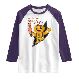 Funny ICU Nurse Christmas Raglan Shirt Gingerbread Did You Try Icing It TS14 White Purple Print Your Wear