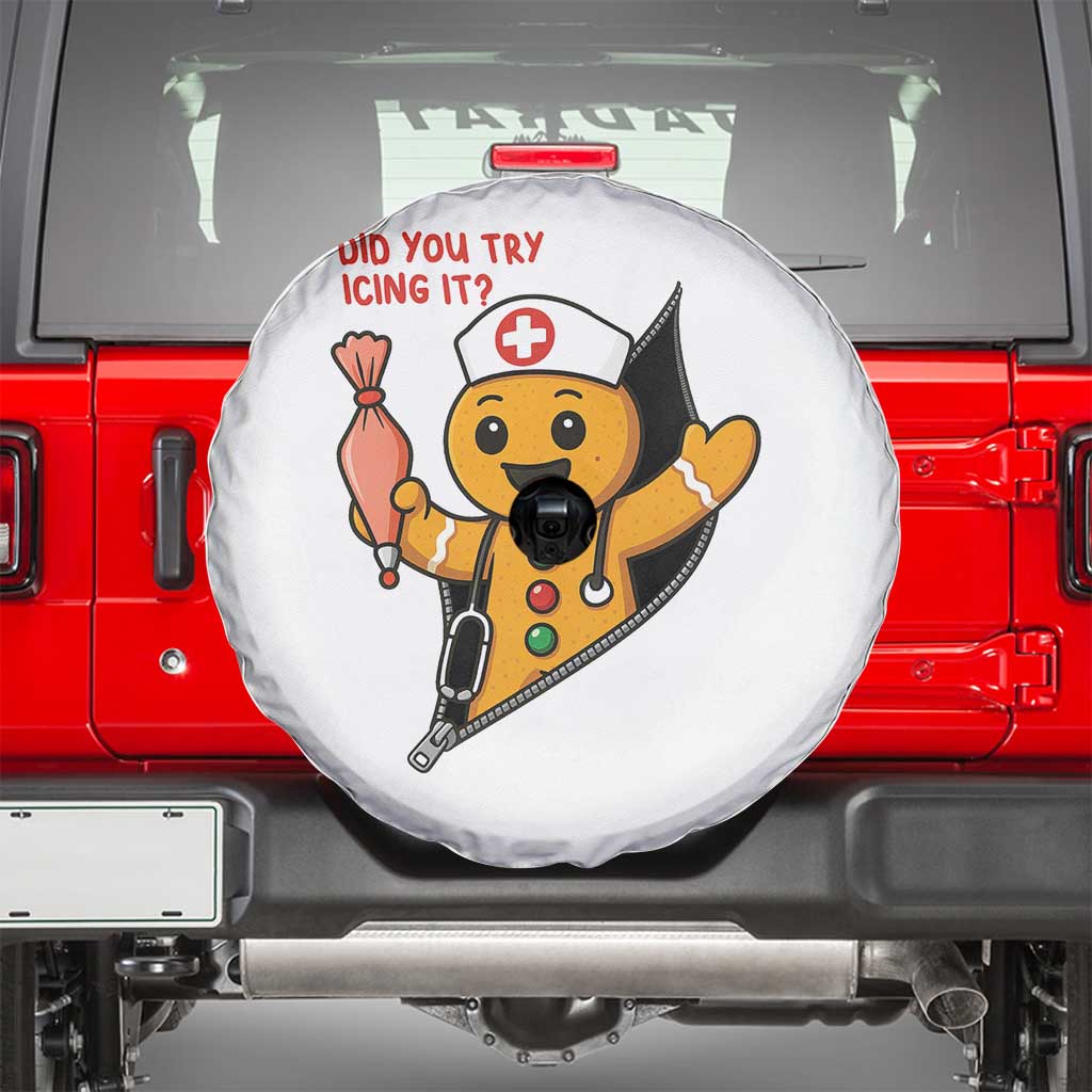 Funny ICU Nurse Christmas Spare Tire Cover Gingerbread Did You Try Icing It TS14 White Print Your Wear