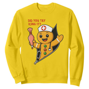 Funny ICU Nurse Christmas Sweatshirt Gingerbread Did You Try Icing It TS14 Daisy Print Your Wear