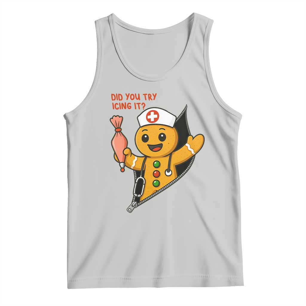 Funny ICU Nurse Christmas Tank Top Gingerbread Did You Try Icing It TS14 Ash Print Your Wear