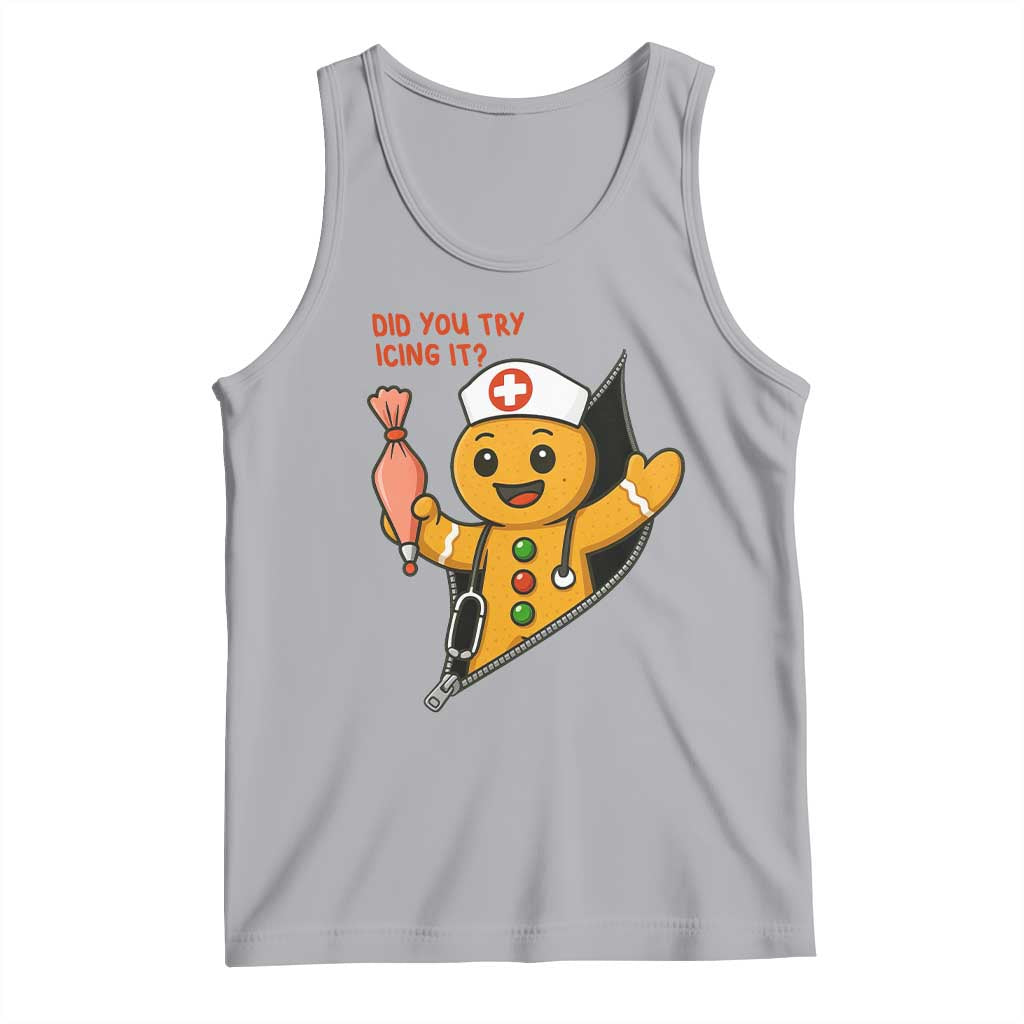 Funny ICU Nurse Christmas Tank Top Gingerbread Did You Try Icing It TS14 Athletic Heather Print Your Wear