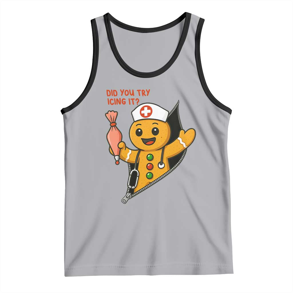 Funny ICU Nurse Christmas Tank Top Gingerbread Did You Try Icing It TS14 Athletic Heather Black Print Your Wear