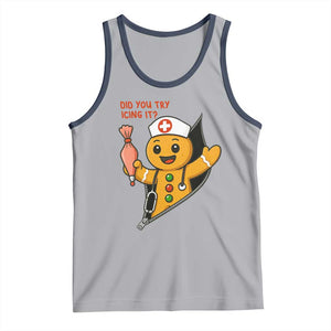 Funny ICU Nurse Christmas Tank Top Gingerbread Did You Try Icing It TS14 Athletic Heather Navy Print Your Wear