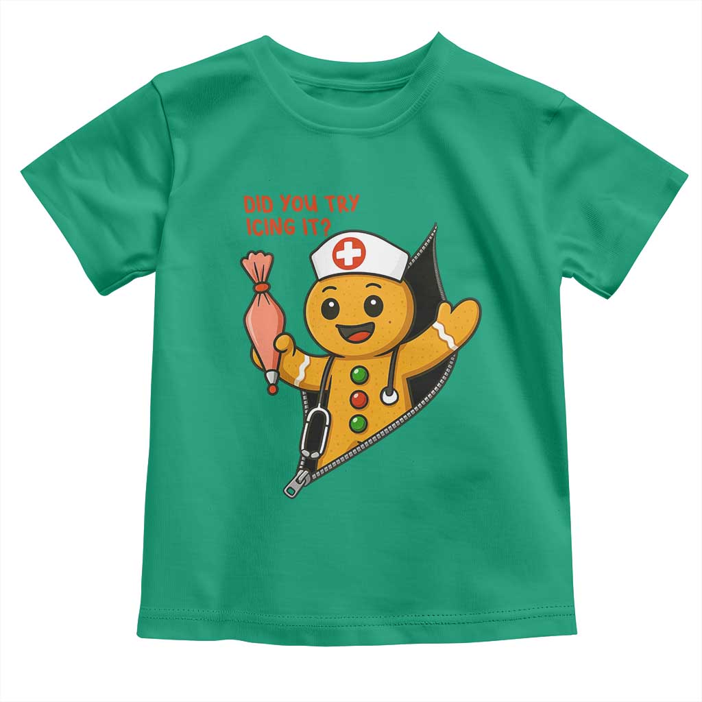 Funny ICU Nurse Christmas Toddler T Shirt Gingerbread Did You Try Icing It TS14 Irish Green Print Your Wear