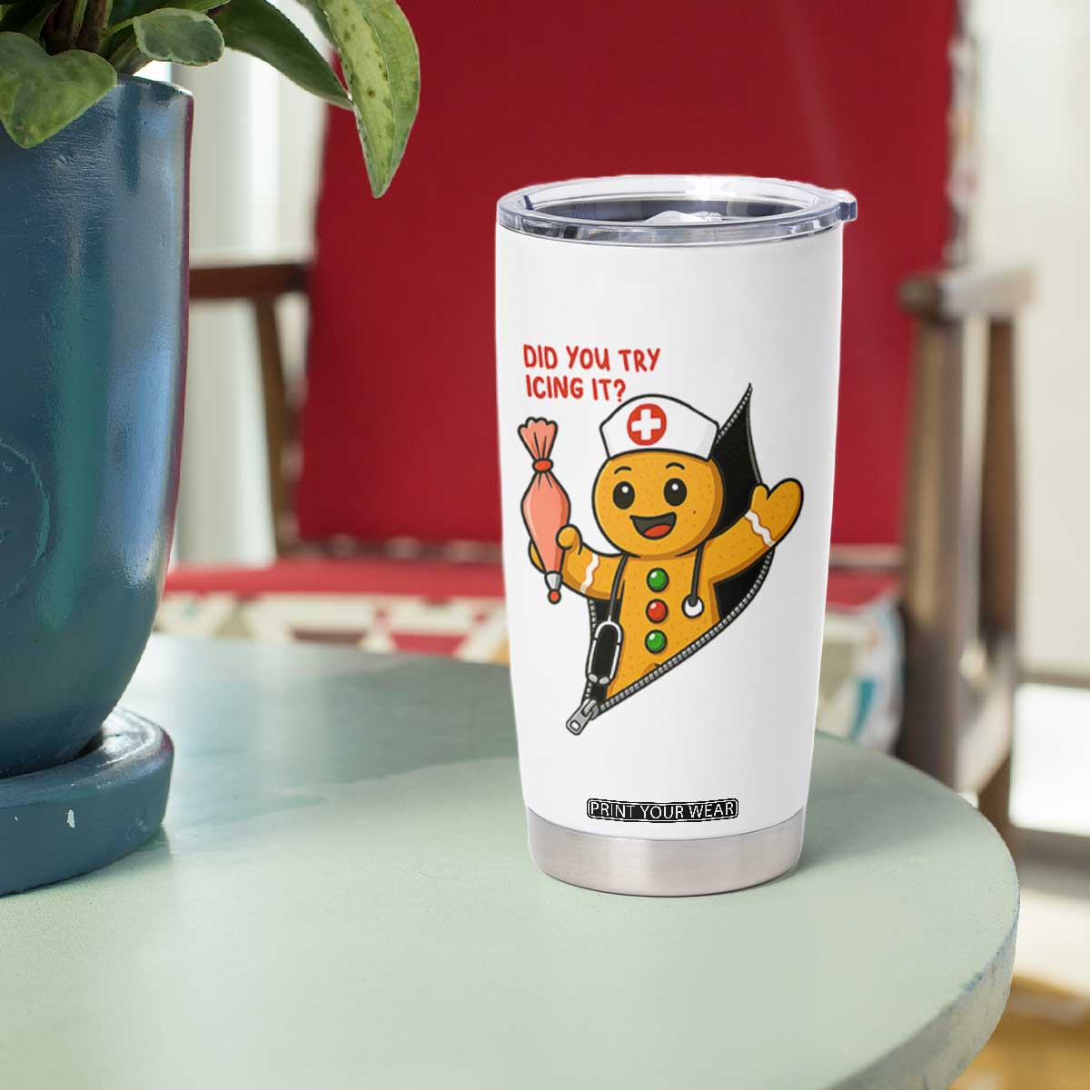 Funny ICU Nurse Christmas Tumbler Cup Gingerbread Did You Try Icing It TS14 Print Your Wear