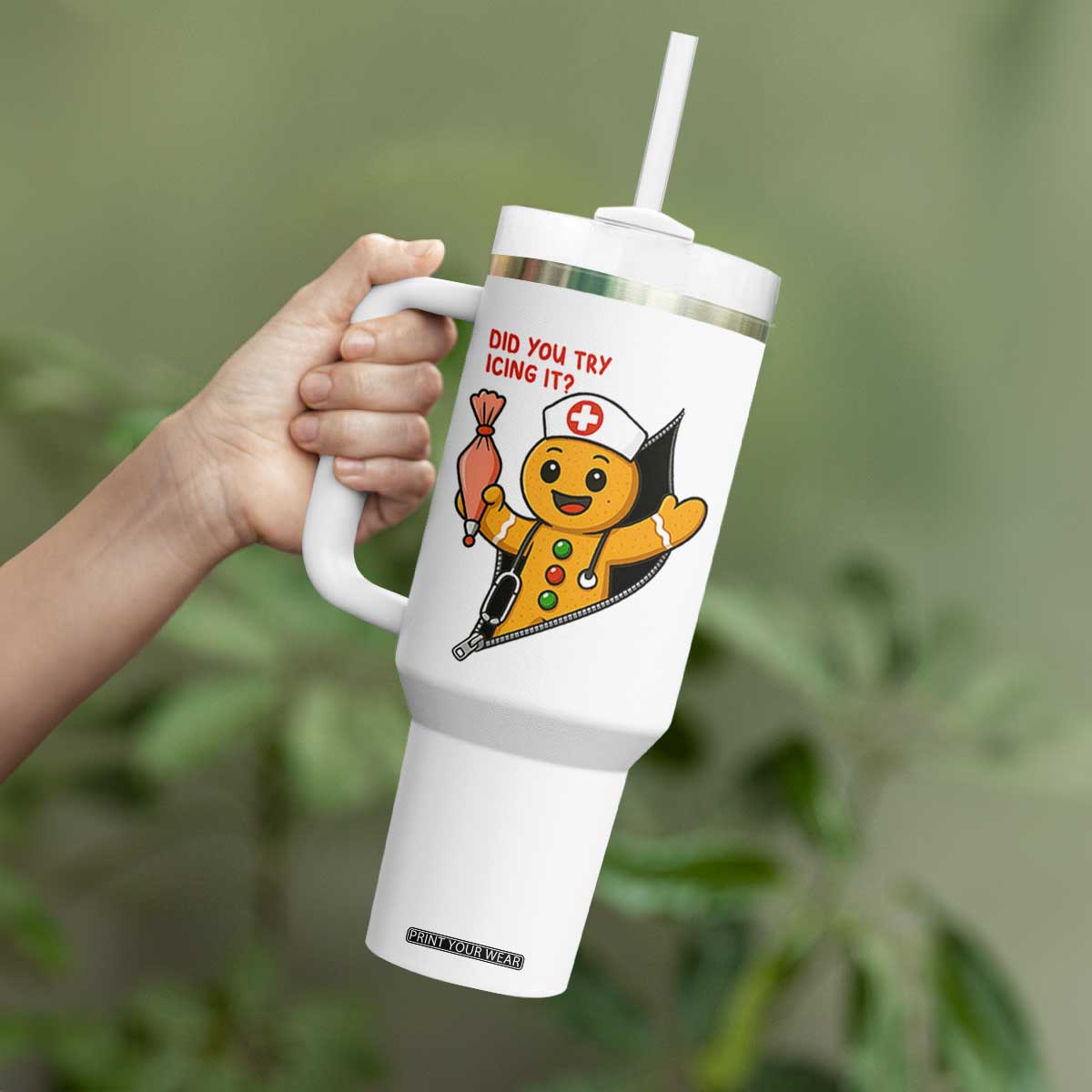 Funny ICU Nurse Christmas Tumbler With Handle Gingerbread Did You Try Icing It TS14 Print Your Wear