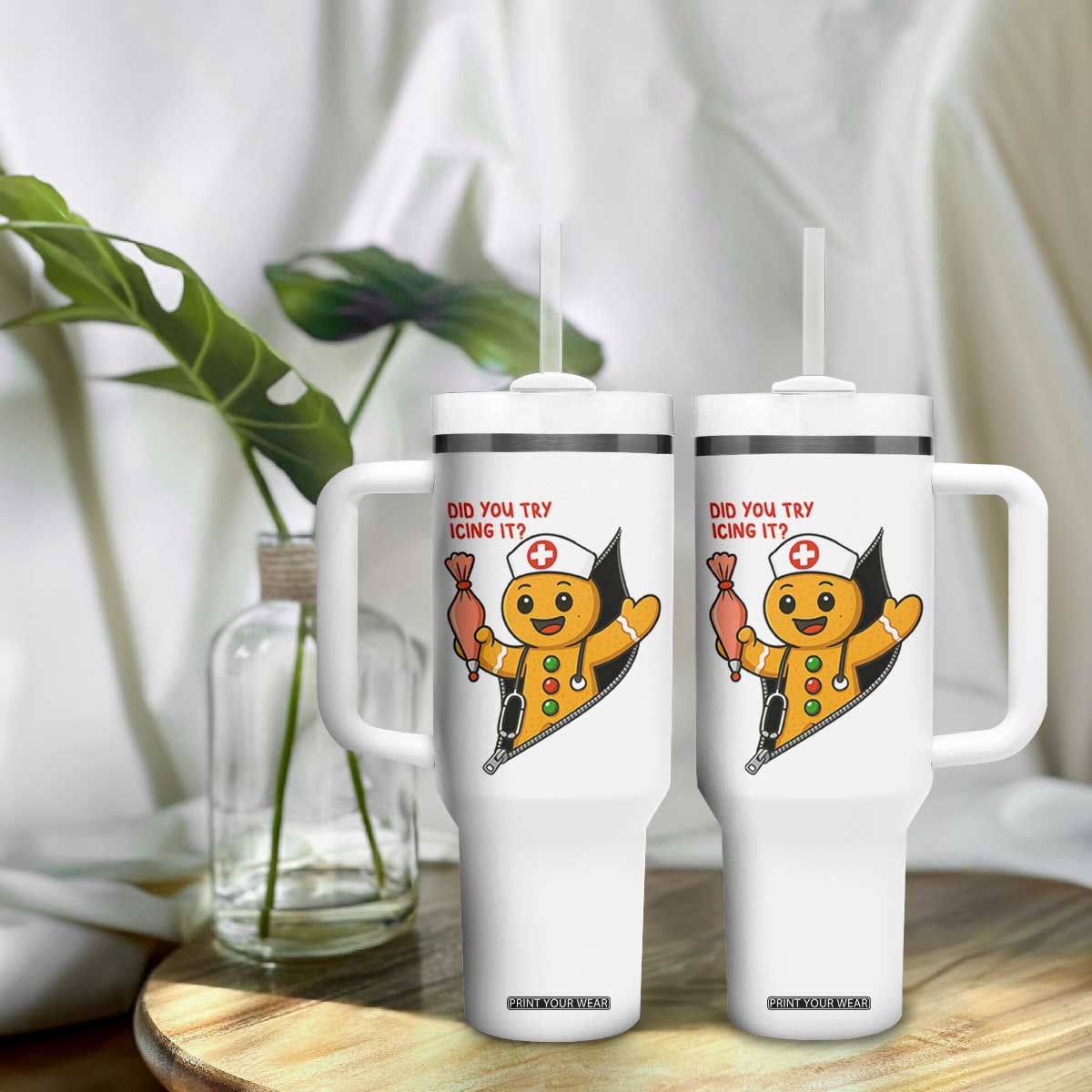 Funny ICU Nurse Christmas Tumbler With Handle Gingerbread Did You Try Icing It TS14 Print Your Wear