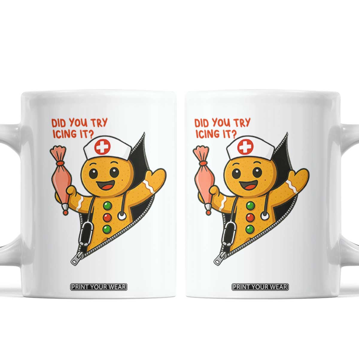 Funny ICU Nurse Christmas Coffee Mug Gingerbread Did You Try Icing It TS14 White Print Your Wear