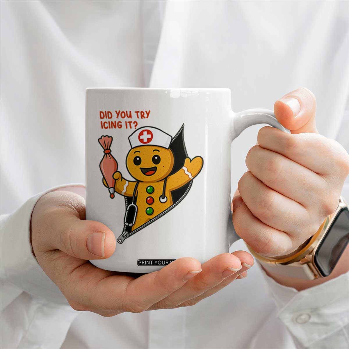 Funny ICU Nurse Christmas Coffee Mug Gingerbread Did You Try Icing It TS14 Print Your Wear