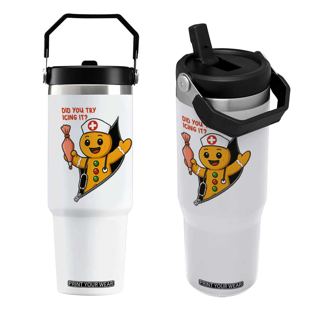 Funny ICU Nurse Christmas Flip Straw Tumbler Gingerbread Did You Try Icing It TS14 One Size: 30 oz White Print Your Wear