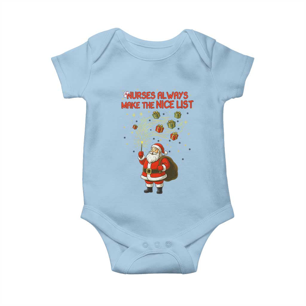 Funny Nurse Christmas Baby Onesie Nurses Always Make The Nice List TS14 Light Blue Print Your Wear