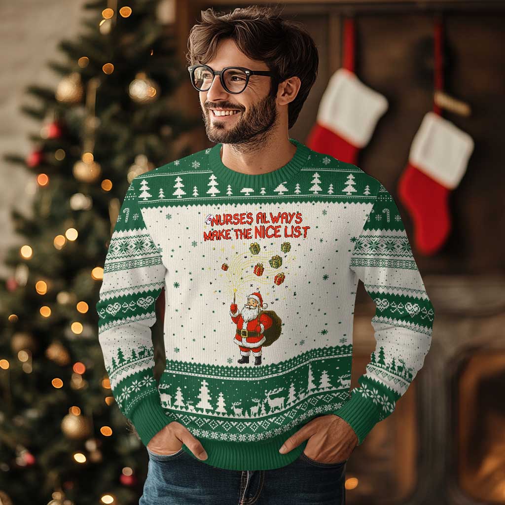 Funny Nurse Xmas Ugly Christmas Sweater Nurses Always Make The Nice List TS14 Beige Green Print Your Wear