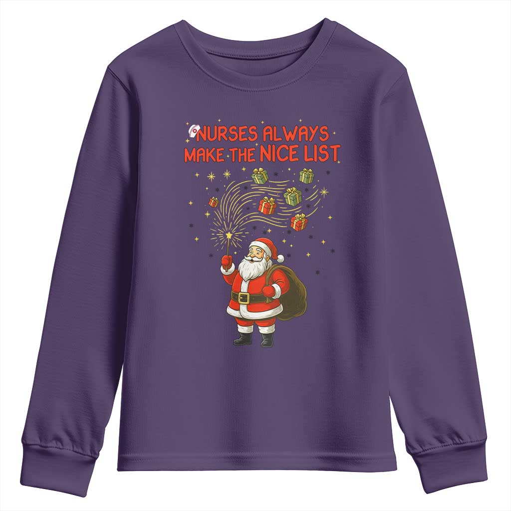 Funny Nurse Christmas Youth Sweatshirt Nurses Always Make The Nice List TS14 Purple Print Your Wear