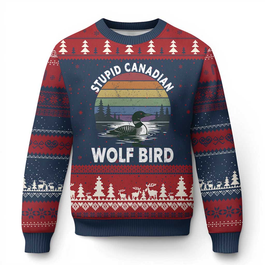 Stupid Canadian Wolf Bird Ugly Christmas Sweater Sarcastic Animal Meme TS14 Navy Red Print Your Wear