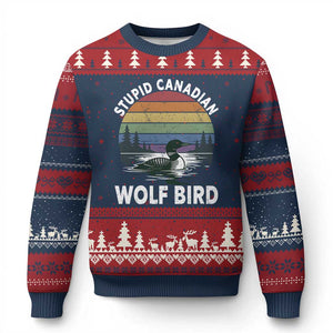 Stupid Canadian Wolf Bird Ugly Christmas Sweater Sarcastic Animal Meme TS14 Navy Red Print Your Wear