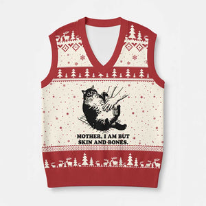 Funny Cat Mom Cat Lover V-Neck Knit Sweater Vest Mother I Am But Skin and Bones TS14 Beige Red Print Your Wear