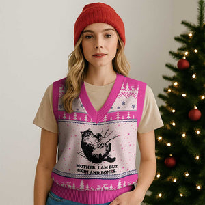 Funny Cat Mom Cat Lover V-Neck Knit Sweater Vest Mother I Am But Skin and Bones TS14 Hot Pink Print Your Wear