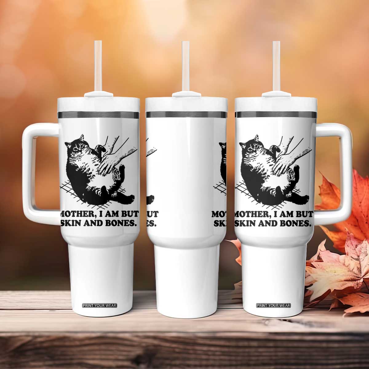 Funny Cat Mom Cat Lover Tumbler With Handle Mother I Am But Skin and Bones TS14 Print Your Wear