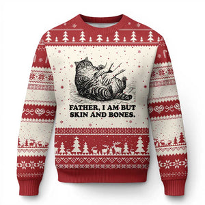 Funny Cat Dad Cat Lover Ugly Christmas Sweater Father I Am But Skin and Bones TS14 Beige Red Print Your Wear