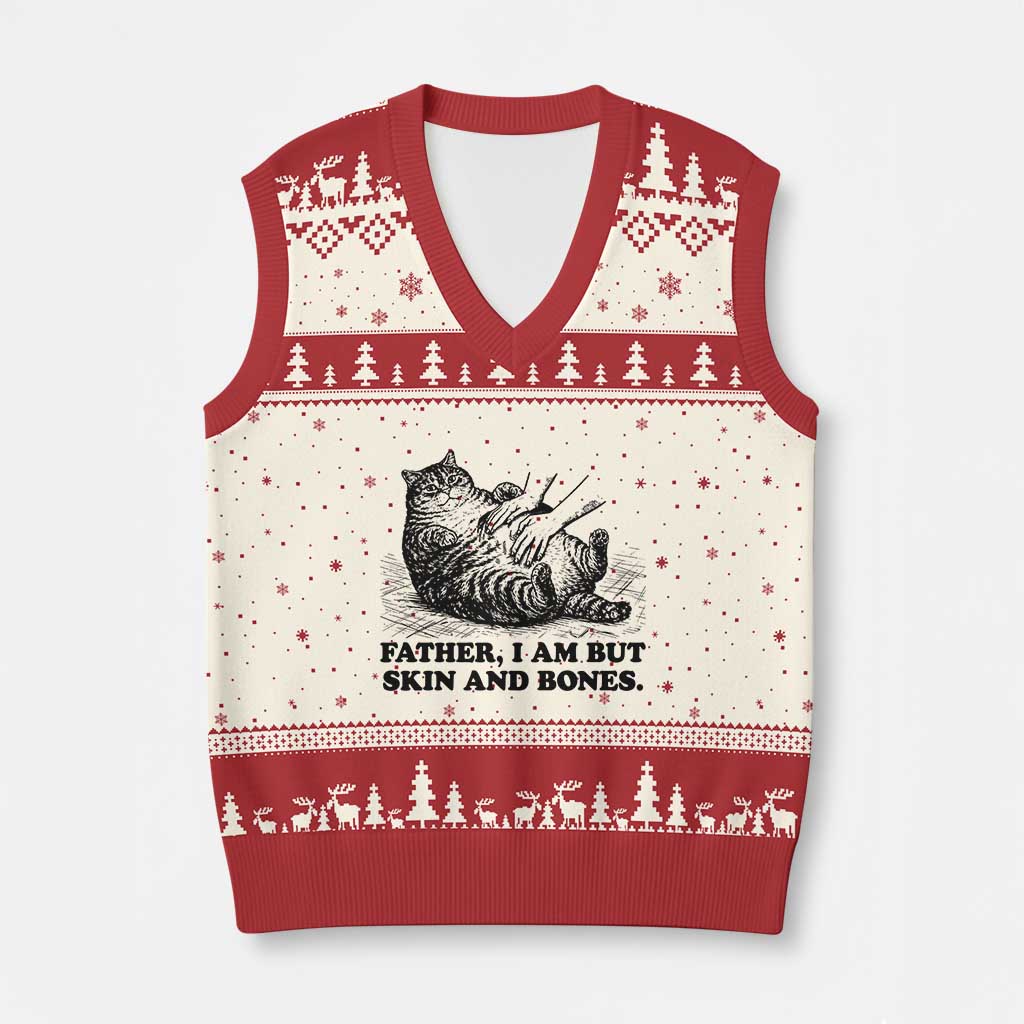 Funny Cat Dad Cat Lover V-Neck Knit Sweater Vest Father I Am But Skin and Bones TS14 Beige Red Print Your Wear