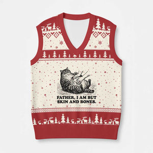 Funny Cat Dad Cat Lover V-Neck Knit Sweater Vest Father I Am But Skin and Bones TS14 Beige Red Print Your Wear