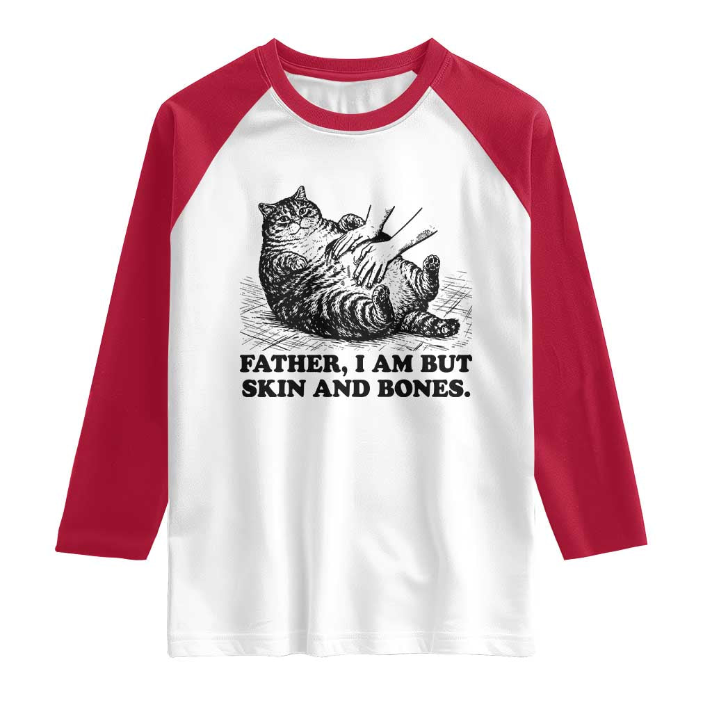Funny Cat Dad Cat Lover Raglan Shirt Father I Am But Skin and Bones TS14 White Red Print Your Wear
